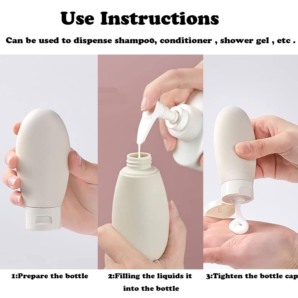 Giftock 3 Pcs Set of Travel Toiletries Bottles 60 ML Refillable Leakproof Empty Squeeze Bottles Container for Shampoo Conditioner Lotion Dispenser Bottle