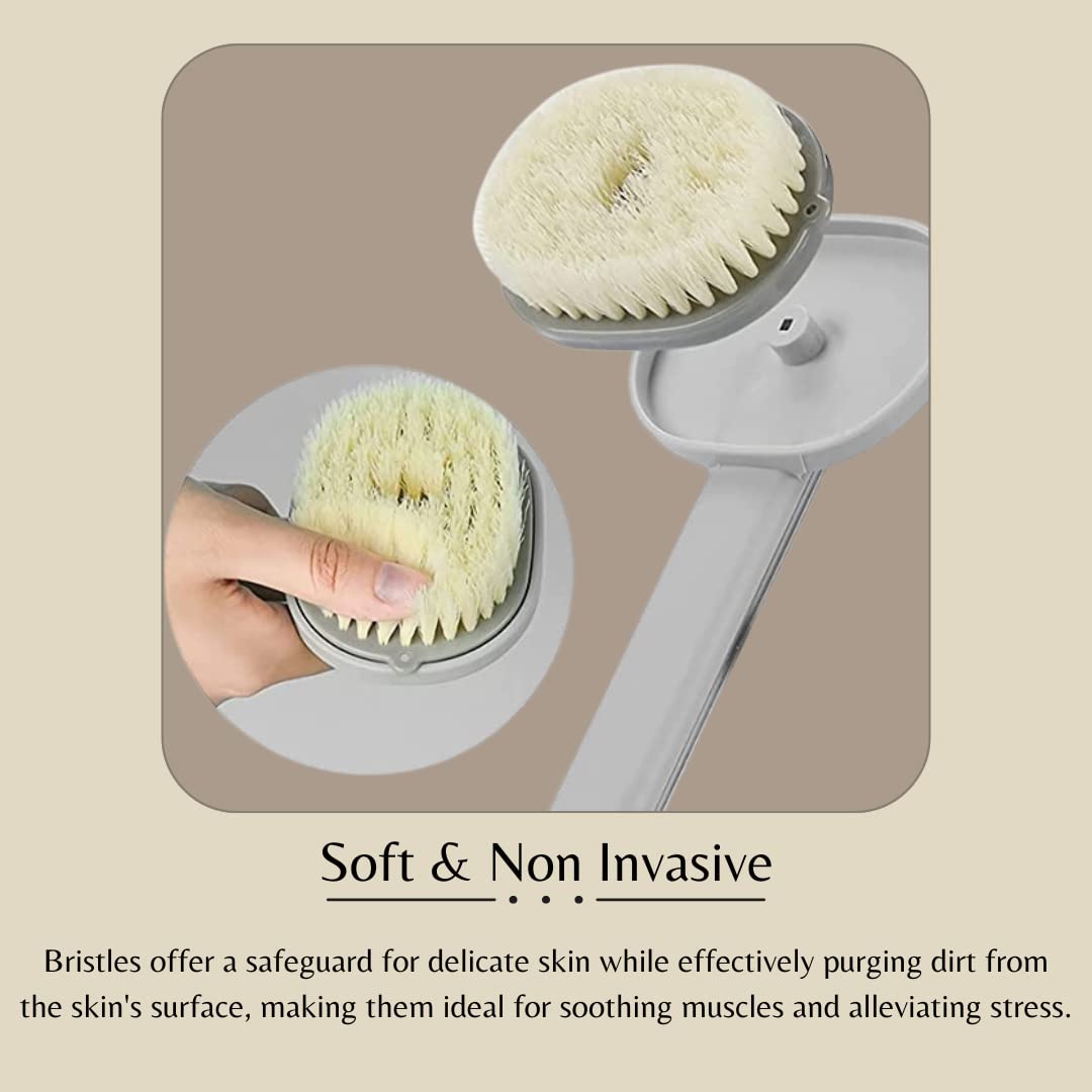 Giftock Soap Dispenser Bath Brush - Built-in Soap Dispenser for Easy and Effortless Bathing, Comfortable Handle and Soft Bristles for Gentle Cleansing