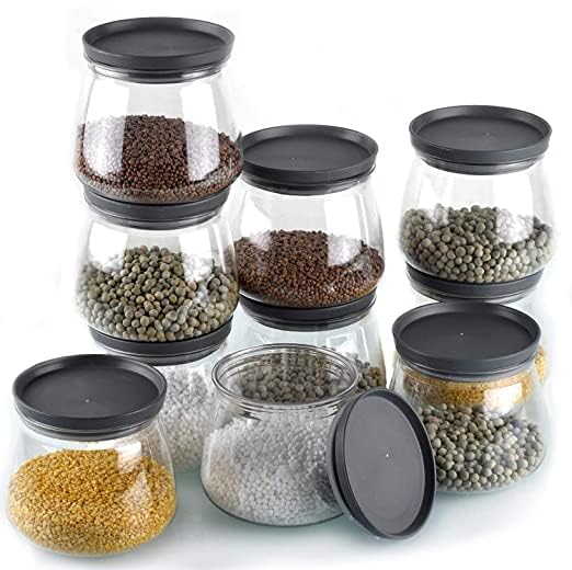 Giftock Airtight Handi Shape Container Jar for Kitchen - 900ml Jar Set for Kitchen Storage - Unbreakable Plastic Jar with Air-Tight Design(Black) (6)