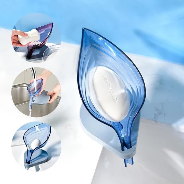 Giftock Leaf Shape Soap Box Shelf Draining Bathroom Soap Holder, Decorative Drainage Plastic Soap Dish with Draining Tray (1 Piece- Color May Very)