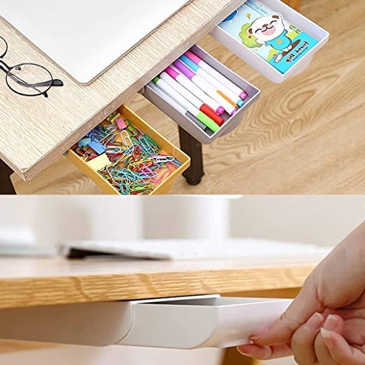 Giftock Smiley Desk Organizer || Hiding Under Table Drawer Organizer || Self-Stick Pop-up Hanging Pencil Drawer || Recycled Expandable Drawer Tray for Office || Multicolor ||