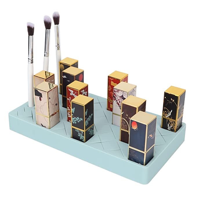 Giftock Silicone Lipstick Holder 18+6 Slots, Cosmetic Organizer Stand Square Makeup Display Case for Brush Lip Eye Stick Nail Polish Brushes Eyebrow, Premium Cosmetic Organizer.(Multi Color)
