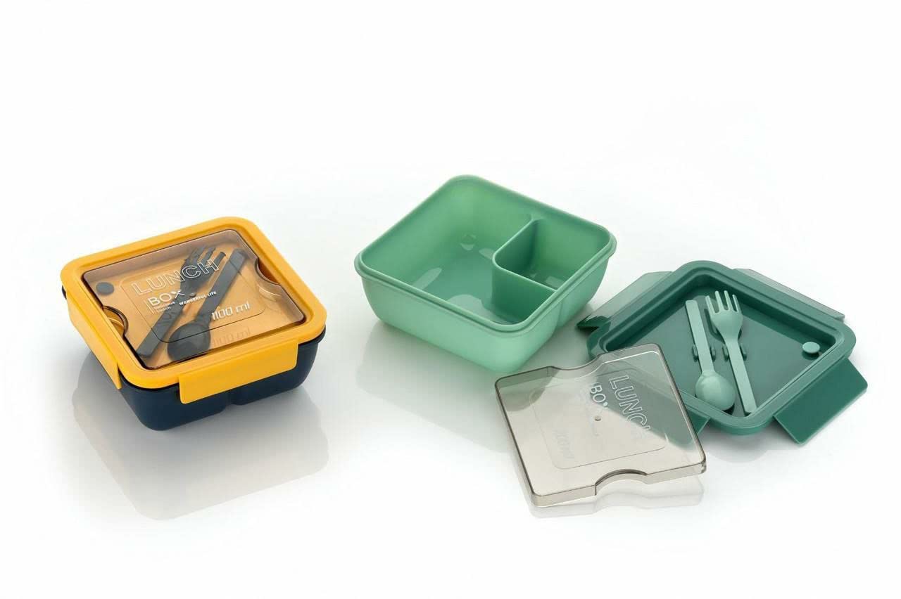 Giftock Square Container Airtight Leakproof Unbreakable Storage Container/Lunch Box with Spoon Big Bite Lunch Box 1100 Ml