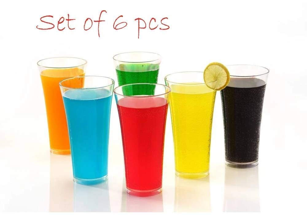 Giftock 6 Pcs. Plastic Unbreakable Transparent Transparent Water Glass/Juice Glass/Beer Glass/Wine Glass Plastic Glass - Pack of 6, 300 ml, Plastic