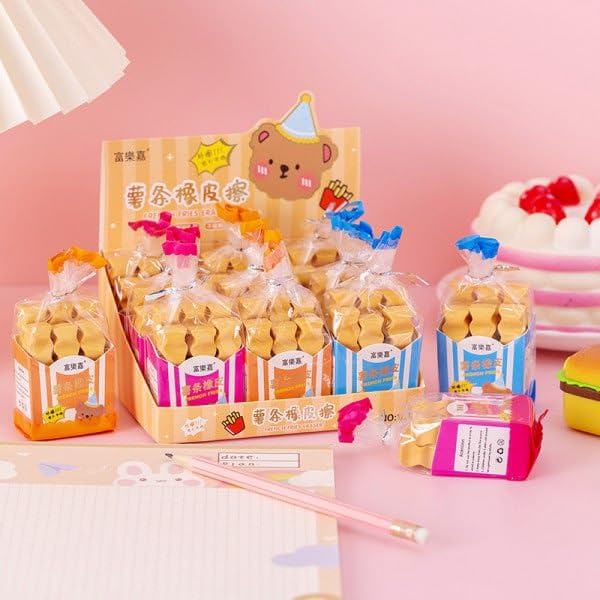 Giftock French Fries Erasers Birthday Day Return Gift Party Idea for Kids Birthday Party Non-Toxic Eraser Pack of 6