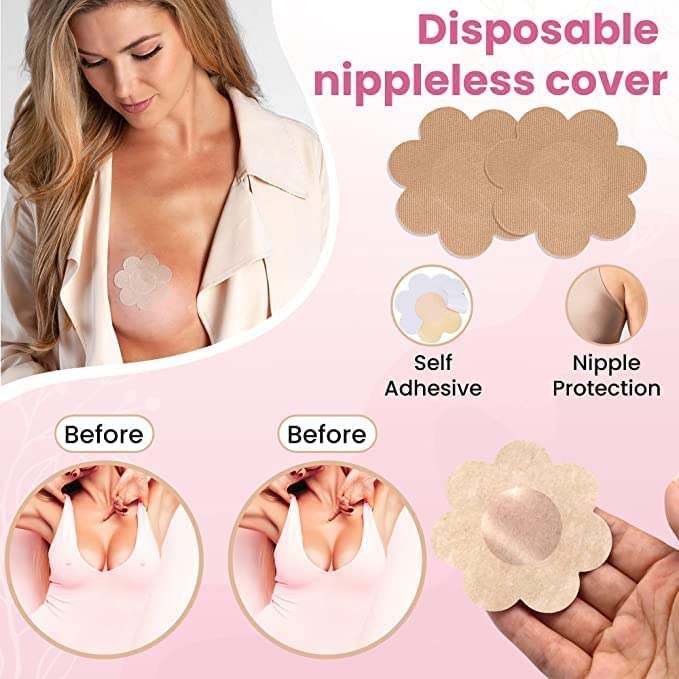 Giftock Boob Tape with 10 Nipple Pasties for Women Push Up & Lifting Breast Tape Breast Lift Bra Tape for Breast Lift Double Sided Tape (Boob Tape) Beige