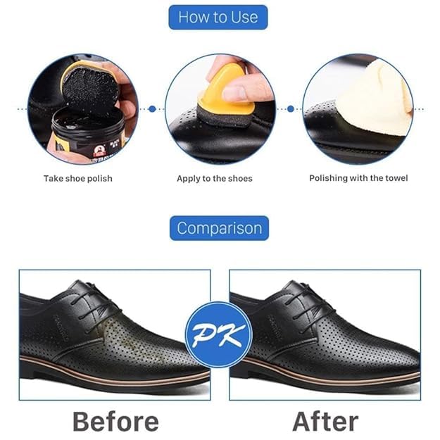 Giftock Premium Leather Repair and Shoe Polish Liquid | Black Color Liquid Shoe Shine Natural Cream | Leather Nourishment and Conditioner Leather Liquid Cream with Sponge Applicator for Shoes Bags Sofa