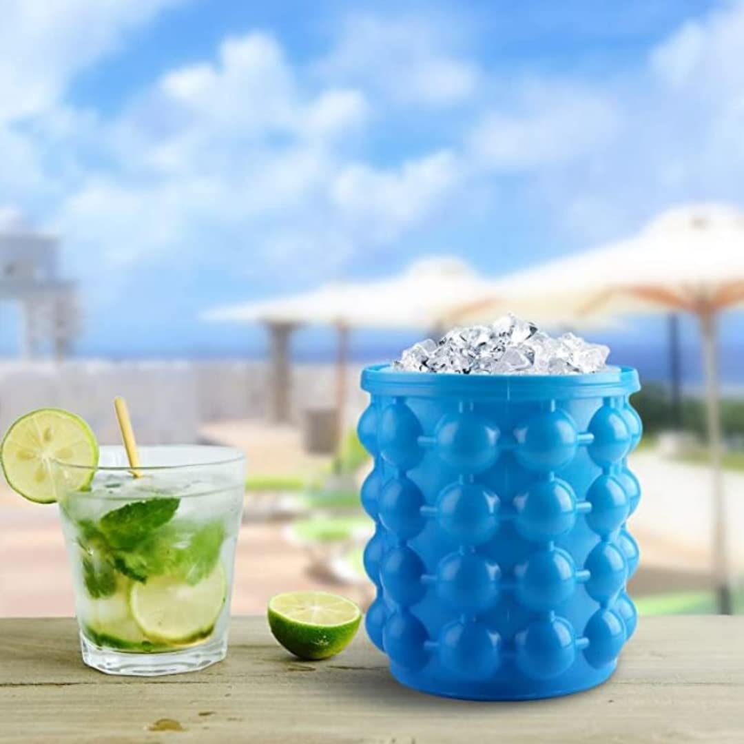 Giftock  Ice Cube Maker Mould Ice Tray, Silicone Ice Bucket, (2 in 1) Ice-Ball Makers for Home, Round Portable Ice Bucket for Frozen Whiskey, Cocktail, Beverages|Space Saving Ice Cube Maker for Party