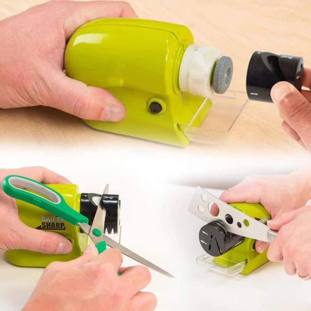 Giftock Electric Knife sharpner Motorized Sharpening Swifty Knives Power Sharpener Precision Scissors Sharp Tool Home Kitchen Electric Grind Machine Electric Knife Sharpener Cordless (Mutli use)(Green)
