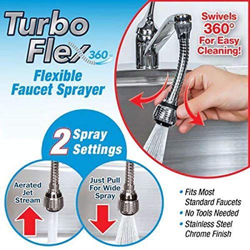 Giftock turbo flex FILPO Sprayer Attachment Adjustable Faucet 360 Rotate Flexible Kitchen Water Shrunk Tap Nozzle (White)