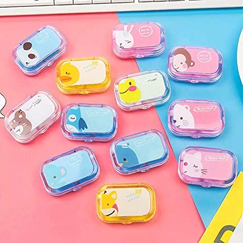 Giftock Travel Storage Contact Lens Case Mirror Box - Travel Contact Lens Case Box Mini Cartoon Square Plastic Contact Lens Case Easy Carry Mirror Container Holder(1Pcs)