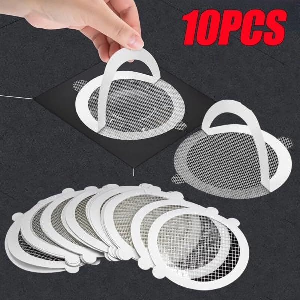 Giftock 10-Pack Disposable Shower Drain Hair Catcher, 90mm/3.54inch Waterproof Drain Hair Catcher for Shower Drain, Bath Hair Catcher Shower Mesh Sticker for Bathroom Bathtubs