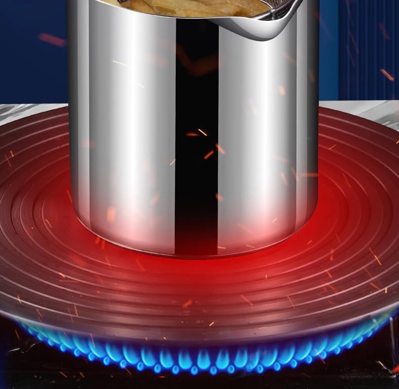 Giftock Small Deep Frying Pot with Basket 1200ml Stainless Steel Fryer Pot with Long Handle Mini deep Oil Fryer for French Fries/Shrimp/Fish/Chicken Wings/Boiling Butter/Sauce/Gravies/Pasta(1-Pcs)