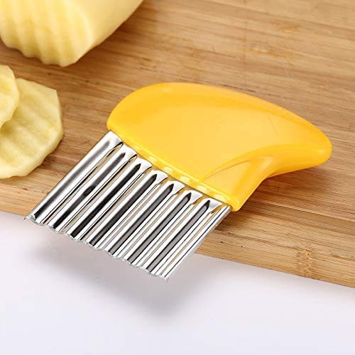 Giftock Potato Cutter Stainless Steel Crinkle Cutter Potato Chips Cutter - Wave Blade Cutter | Fries Slicer Potato Cutter for Chips, Vegetable, Carrot, Onion, Cucumber | 11 X 8 X 1 cm | Multi