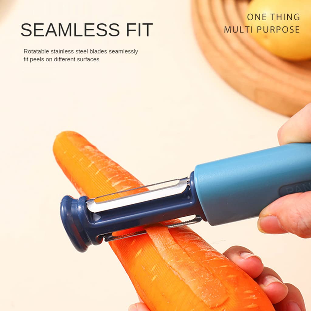 Giftock 2 in 1 Vegetable Peeler Knife Sharpener Serrated Peeler Stainless Steel Veggie Fruit Potato Peeler for Hard Skinned Carrot Potatoes Cucumber Kitchen (Blue)