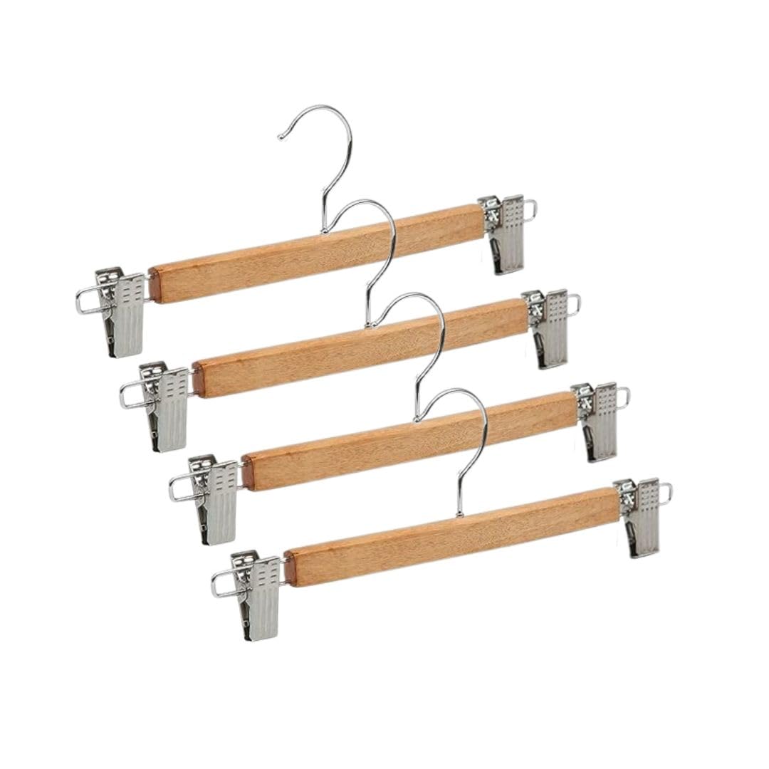 Giftock Wooden Clip Hanger Space-Saving Skirt Holders Central Heavy Closet, Pants and Shorts Hangers, Ridged Non-Slip with Pinch Clips, 360-Rotating Chrome Swivel Hook (Walnut, 1 Pc)