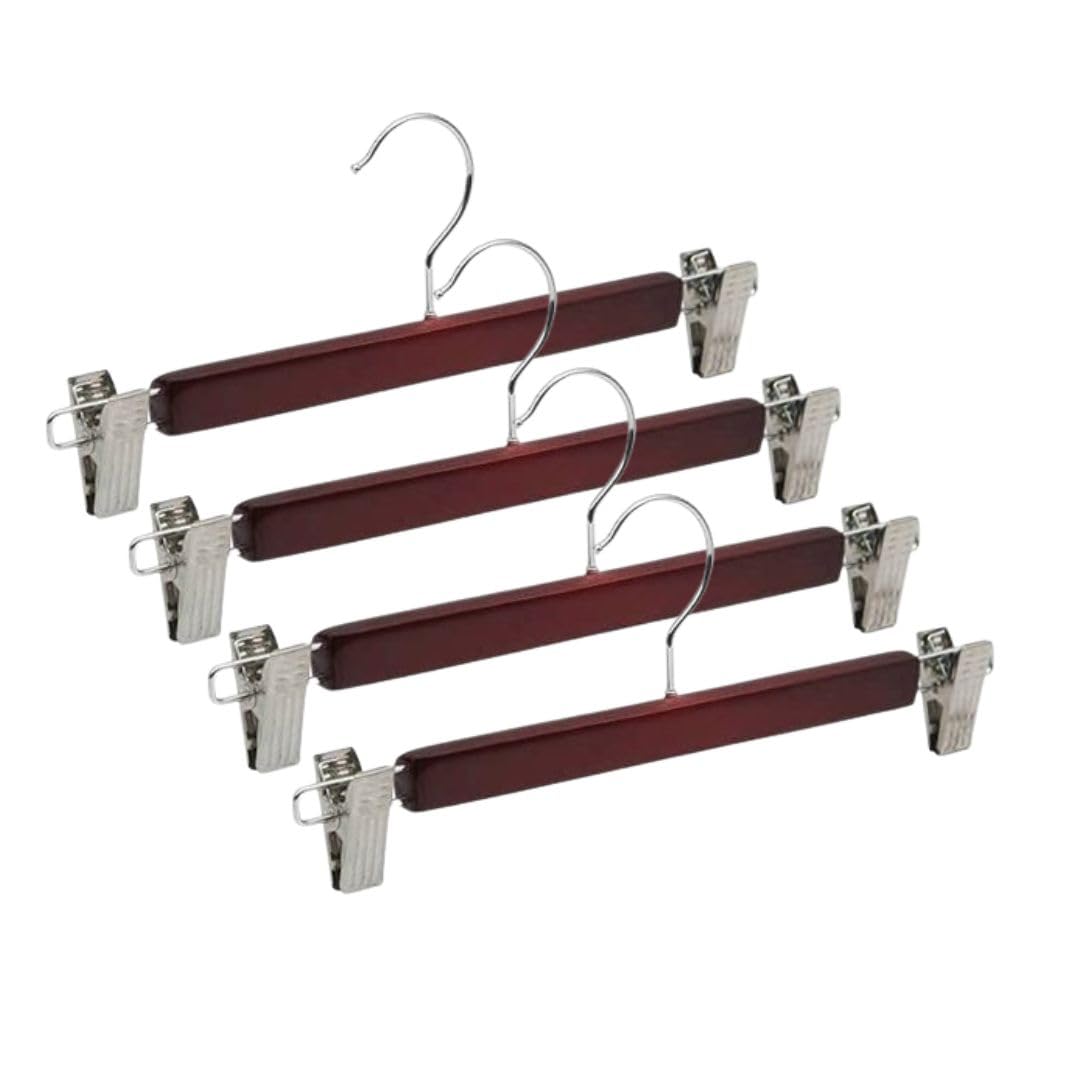 Giftock Wooden Clip Hanger Space-Saving Skirt Holders Central Heavy Closet, Pants and Shorts Hangers, Ridged Non-Slip with Pinch Clips, 360-Rotating Chrome Swivel Hook (Walnut, 1 Pc)