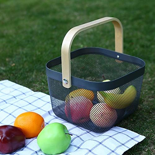Giftock Metal Wire Basket With Handle|Storage Basket Fot Fruits, Books|Mesh Open Storage Bin|Storage Organizer