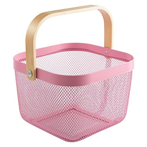 Giftock Metal Wire Basket With Handle|Storage Basket Fot Fruits, Books|Mesh Open Storage Bin|Storage Organizer