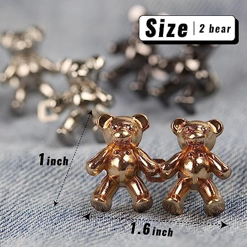 Giftock Adjustable Cute Bear Button Pins Buckle for Loose Jeans, Metal Pins Pearl Detachable Instant Button Pins, Set for Pants, Jeans, Skirts, Sleeves Tightener for Skirt Pants (Pack of 1, Silver)