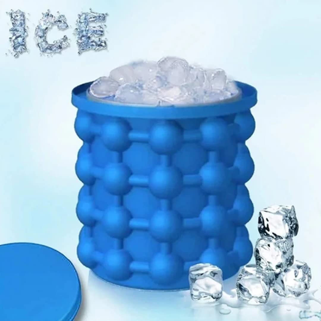 Giftock  Ice Cube Maker Mould Ice Tray, Silicone Ice Bucket, (2 in 1) Ice-Ball Makers for Home, Round Portable Ice Bucket for Frozen Whiskey, Cocktail, Beverages|Space Saving Ice Cube Maker for Party