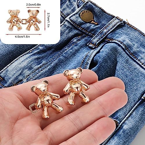 Giftock Adjustable Cute Bear Button Pins Buckle for Loose Jeans, Metal Pins Pearl Detachable Instant Button Pins, Set for Pants, Jeans, Skirts, Sleeves Tightener for Skirt Pants (Pack of 1, Silver)