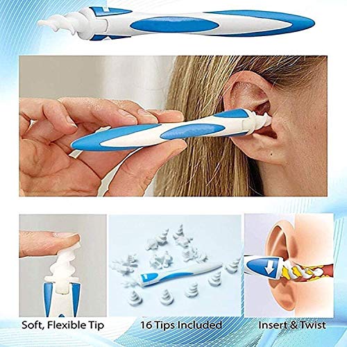 Giftock ABS and Silicone Smart Soft Spiral Swab Easy Earwax Removal Ear Cleaner (White) (b) (BLUE)
