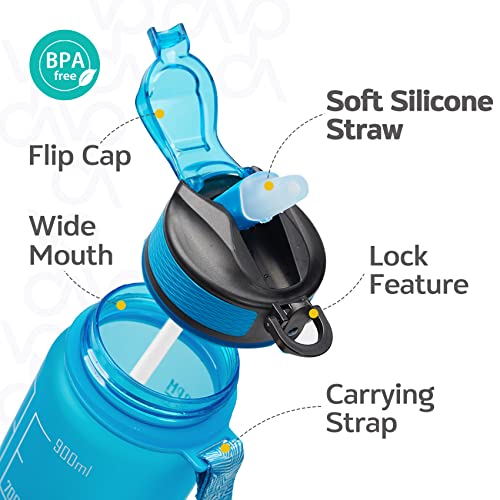 Giftock 32Oz Motivational Fitness Sports Water Bottle With Time Marker&Straw,Large Wide Mouth Leakproof Durable Bpa Free Non-Toxic-Ombre Green Purple (Plastic,Pack Of 1 Bottle),32 fluid_ounce