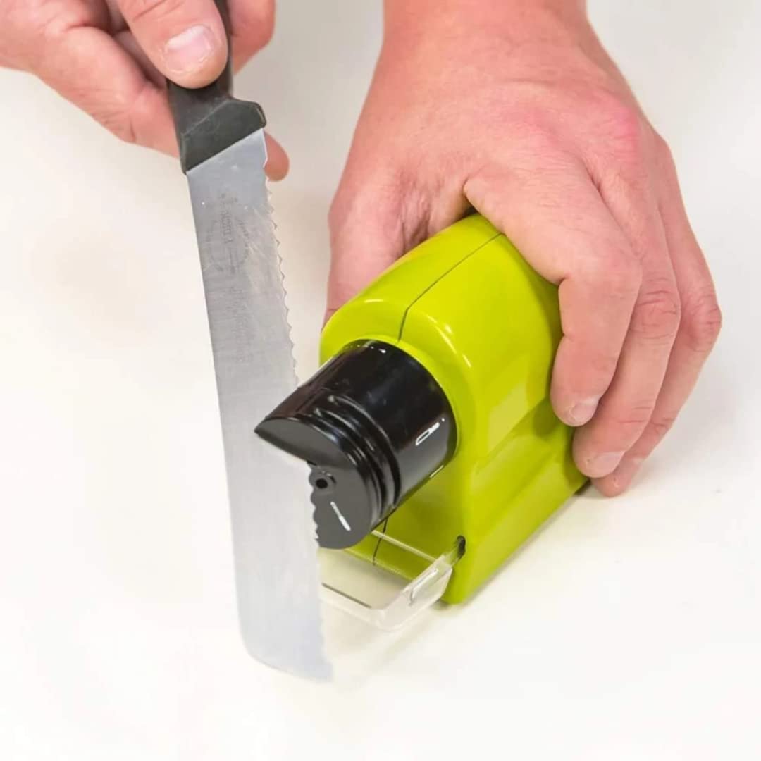 Giftock Electric Knife sharpner Motorized Sharpening Swifty Knives Power Sharpener Precision Scissors Sharp Tool Home Kitchen Electric Grind Machine Electric Knife Sharpener Cordless (Mutli use)(Green)