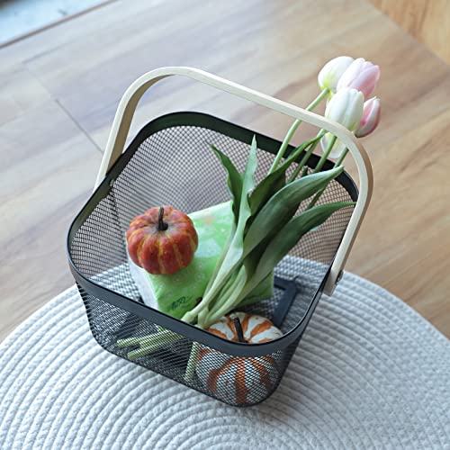 Giftock Metal Wire Basket With Handle|Storage Basket Fot Fruits, Books|Mesh Open Storage Bin|Storage Organizer