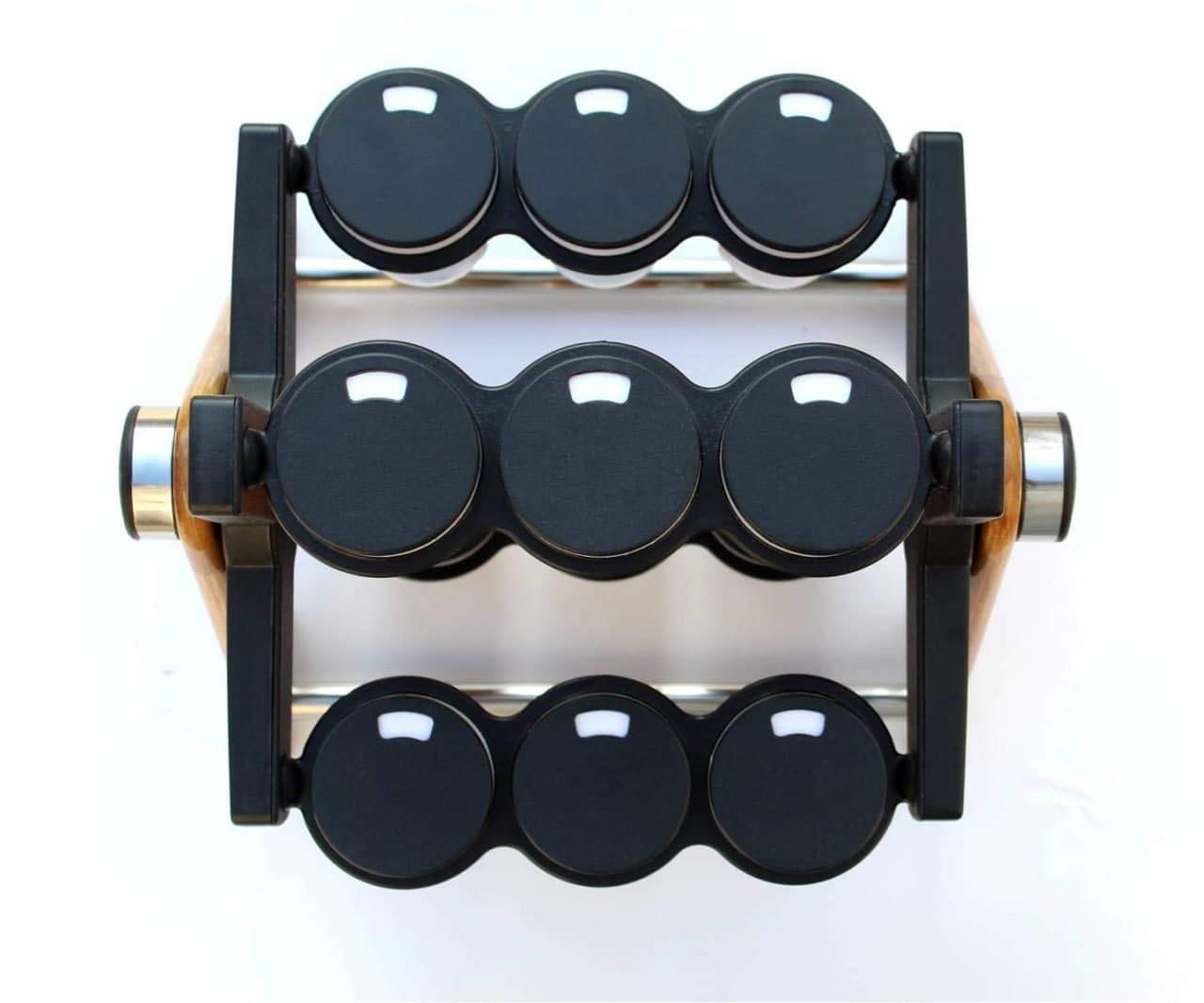 Giftock LEEZO Multipurpose Plastic & Wooden Wheel Spice Rack 12 Jar, 130 ml Wooden Spice Container for Kitchen Spice Containers for Storage