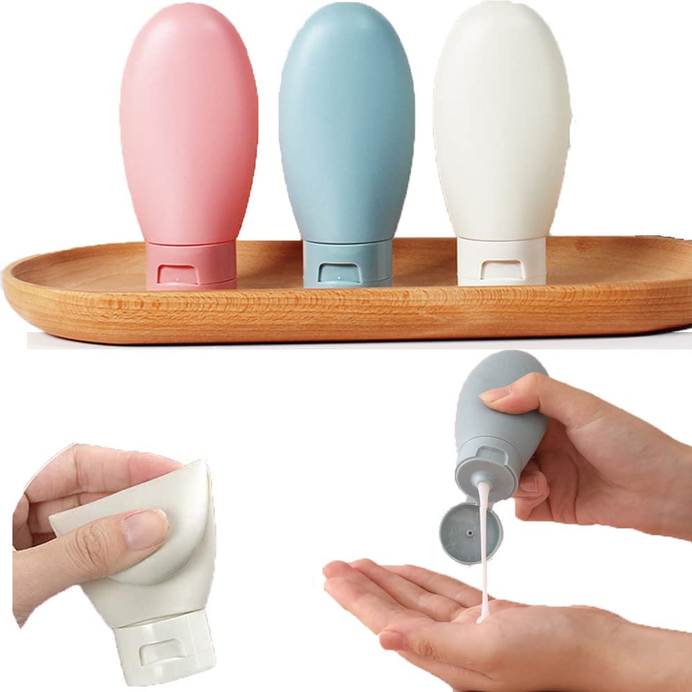 Giftock 3 Pcs Set of Travel Toiletries Bottles 60 ML Refillable Leakproof Empty Squeeze Bottles Container for Shampoo Conditioner Lotion Dispenser Bottle