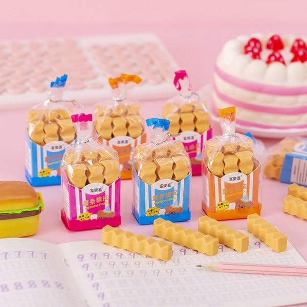 Giftock French Fries Erasers Birthday Day Return Gift Party Idea for Kids Birthday Party Non-Toxic Eraser Pack of 6