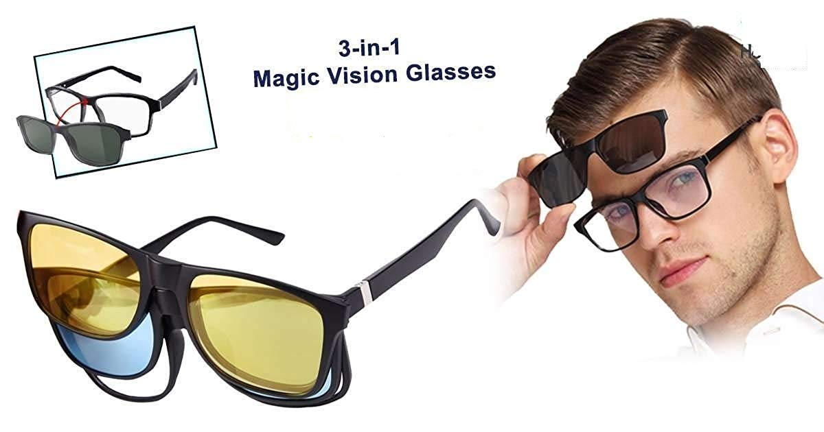 Giftock IMPEX 3 pcs Clip-on Sunglasses Polarized Magnetic lens Plastic Frame for Night Driving Quick changing - 1pc