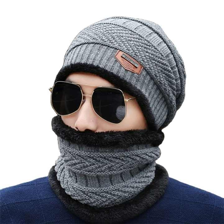 Giftock Wool Beanie Cap & Muffler for Mens & Women  Winter Cap for Men  Mens Woolen Cap with Neck Muffler  Winter Muffler for Women  Soft Woolen Muffler & Cap for Men & Women Black