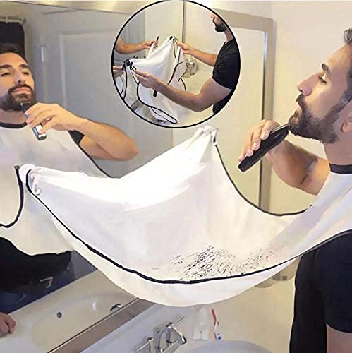 Giftock Beard Bib Apron Beard Catcher for Shaving and Trimming, Grooming Cape Apron Catcher, Non-Stick Beard Cape Shaving Cloth, Best Beard Trimming Gift for Men - White