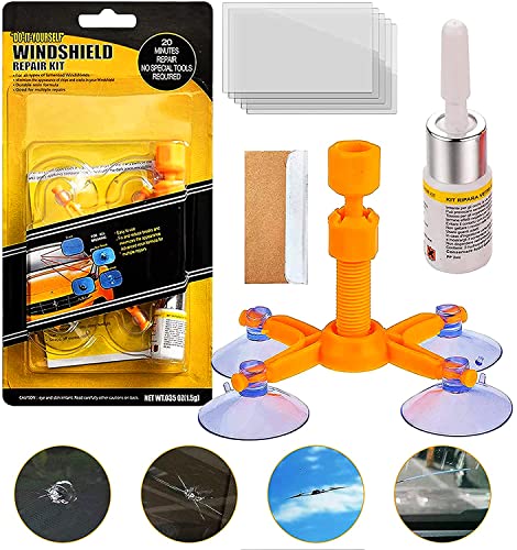 Giftock Windshield Repair Kit, Car Windshield Crack Repair Kit Glass Repair Kit for Repairing Auto Glasses Windshield/Cracks/Chip/Bulls-Eye/Spider Web/Star-Shaped/Half-Moon (Yellow) (YELLOW2)