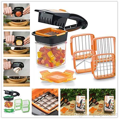 Giftock Multifunction Nicer - 5 in 1 Plastic Slicer Vegetable & Fruits Cutter, Stainless Steel Blades Chopper, Peeler with Container Onion Cutter, Vegetable, Fruit (Pack of 1)