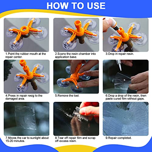 Giftock Windshield Repair Kit, Car Windshield Crack Repair Kit Glass Repair Kit for Repairing Auto Glasses Windshield/Cracks/Chip/Bulls-Eye/Spider Web/Star-Shaped/Half-Moon (Yellow) (YELLOW2)