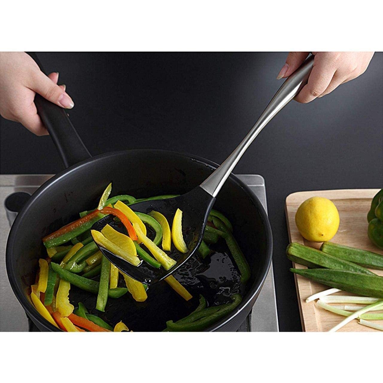 Giftock Silicon Fish Turner Spatula - Silicone Non Stick Spatula Fish Turner with Stainless Steel Metal Handle,Heat Resistant Silicone Utensils Turner for Kitchen Cooking(1Pcs, Random Color)