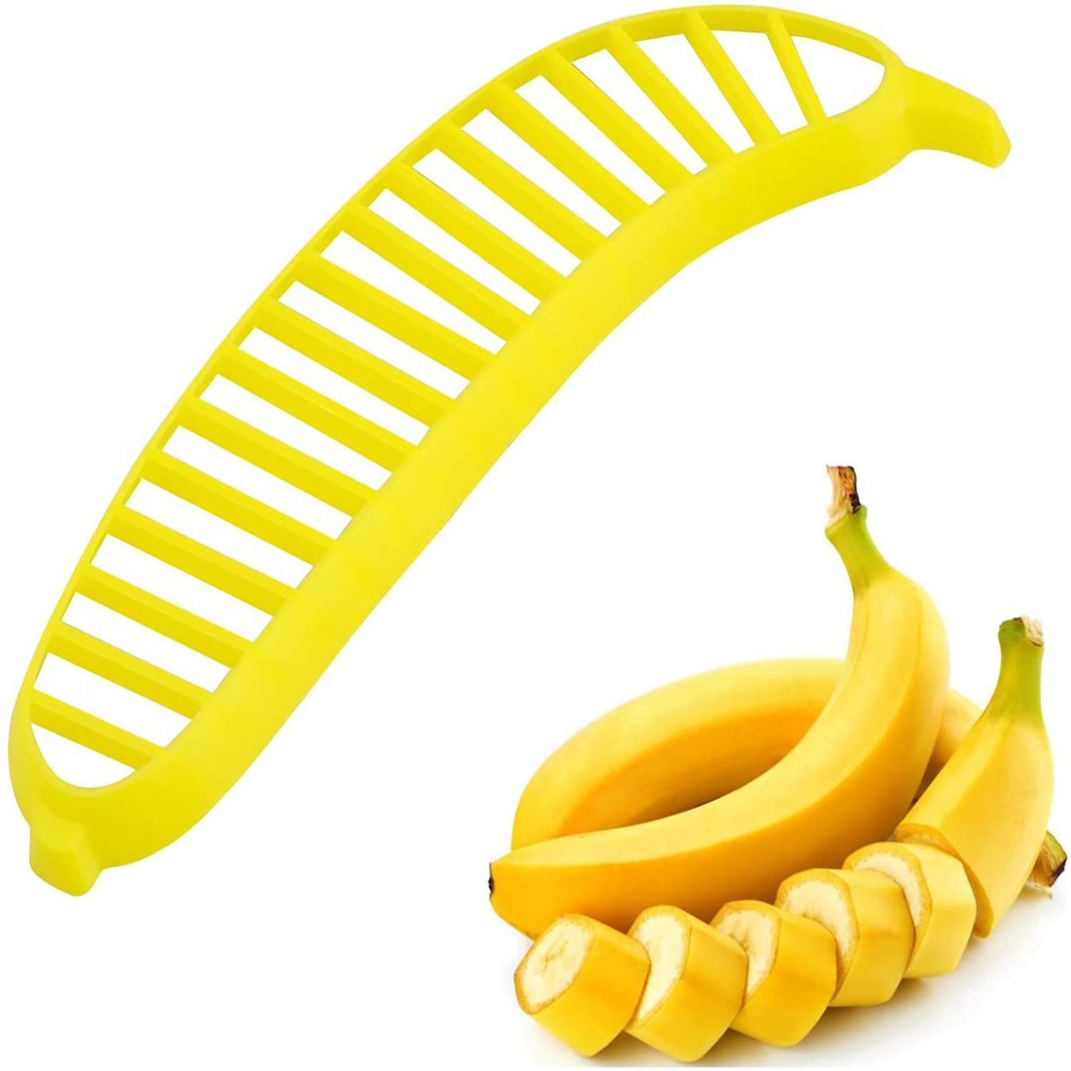 Giftock Banana Cutter - BPA Free Food Grade Plastic Banana Slicer for Kitchen Tools for Fruit Salad, Cutter for Cucumber, Sausage, Strawberry, Grapes(Standard Banana Size, Yellow)
