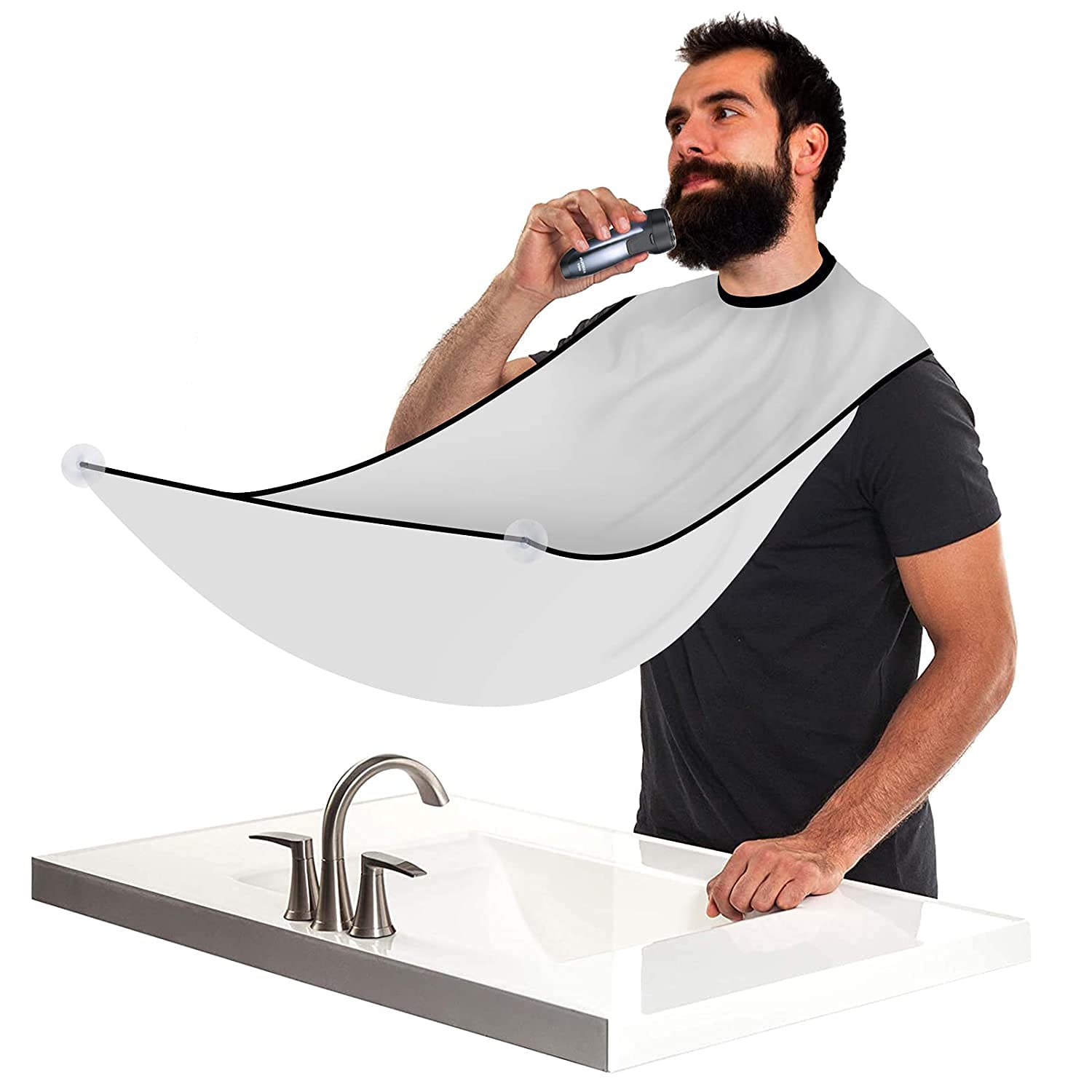 Giftock Beard Bib Apron Beard Catcher for Shaving and Trimming, Grooming Cape Apron Catcher, Non-Stick Beard Cape Shaving Cloth, Best Beard Trimming Gift for Men - White