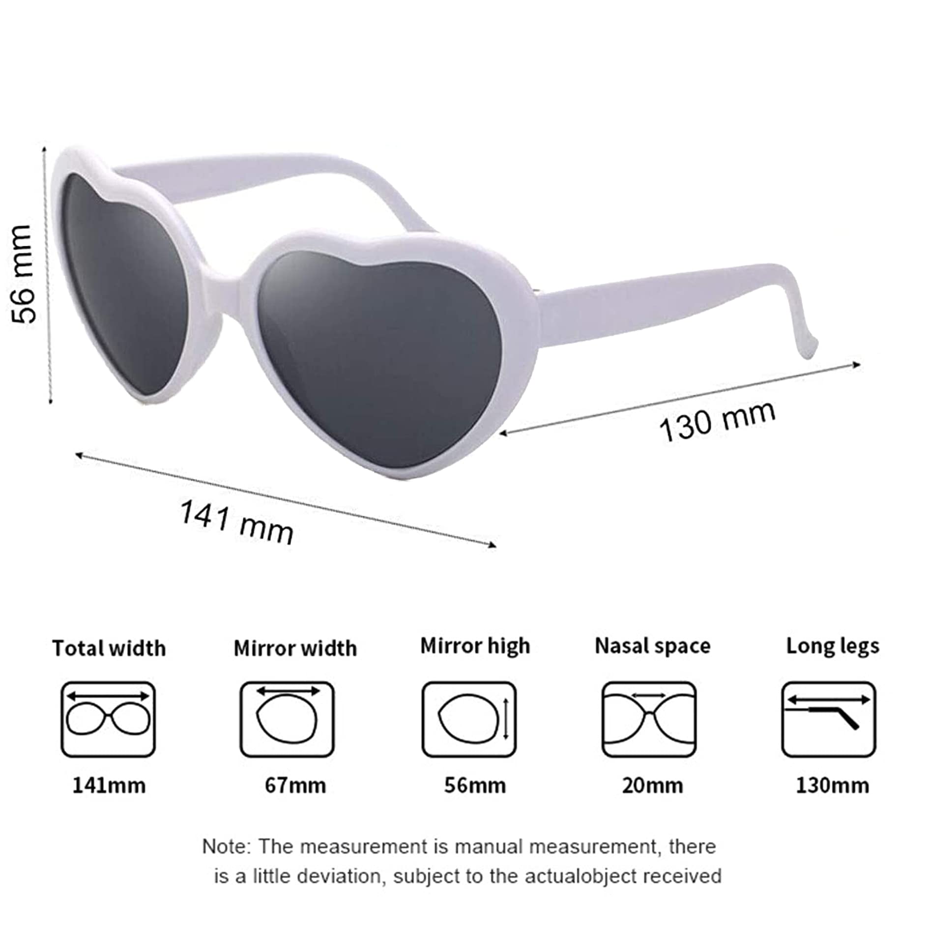 Giftock Heart Shaped Sunglasses, EDM Festival Light Changing Eyewear Heart Effect Diffraction Glasses for Women Men