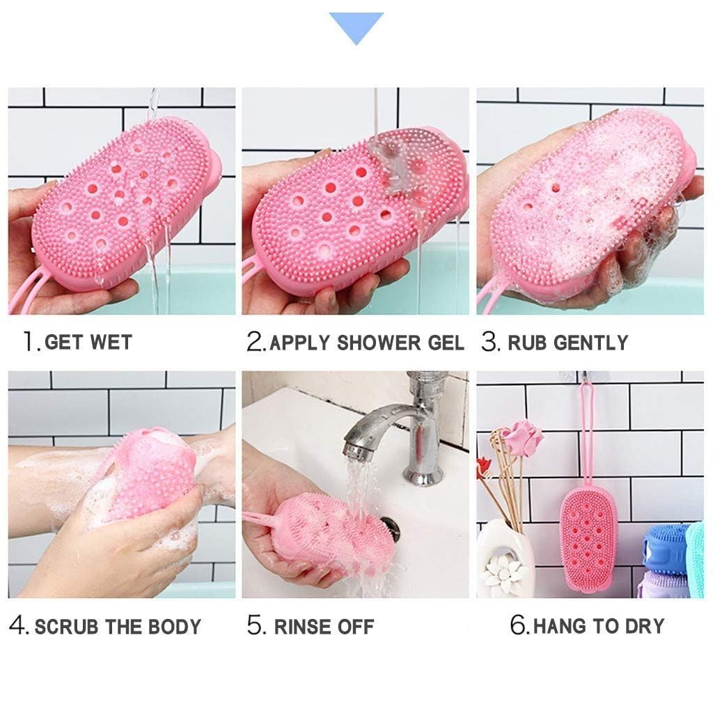 Giftock Bath Body Brush Silicone body scrubber Soft Bath Body Brush with Shampoo Dispenser - Skin Massage shower brush for men women kids unisex (Multicolor) (Pack of 1)