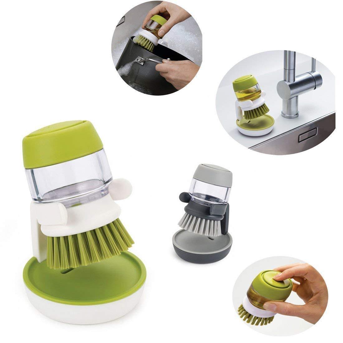 Giftock Cleaning Brush with soap Dispenser for Kitchen Sink washbasin,Dish Washer with Storage Stand Holder,Palm Scrub soap Dispenser Washing-up Brush(1pcs/Multicolour)
