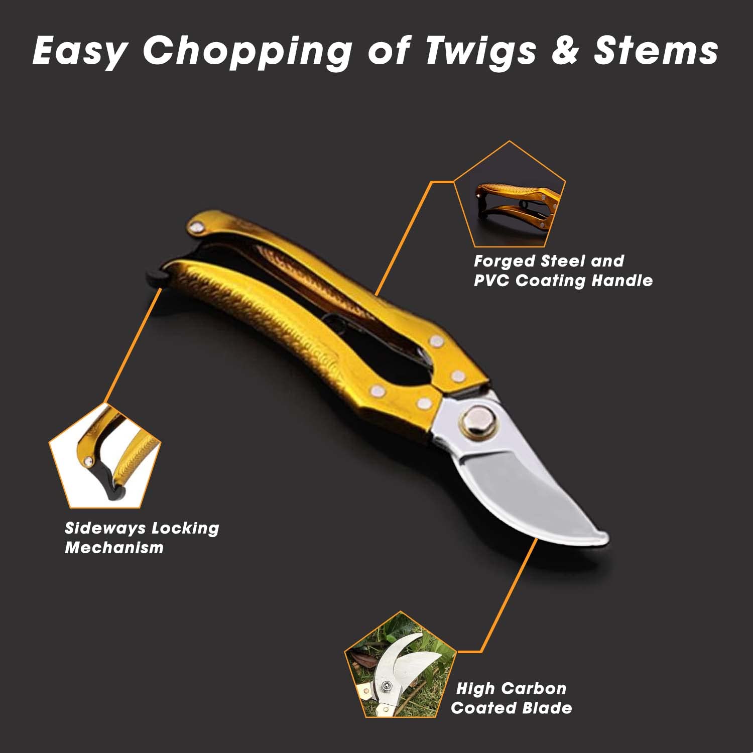 Giftock Heavy Duty Plant Cutter For Home Garden | Grip-Handle Flower Sharp Cutter | 8 Inch Garden Bypass Pruning Shears | Pruners Scissor with Safety Lock | Garden Scissors For Home Gardening