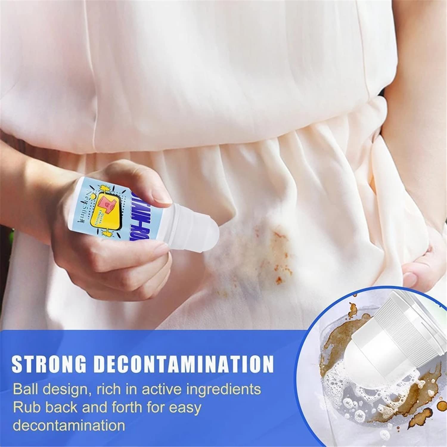 Giftock Stain Remover For Clothes | Multi-Purpose Roll Bead Fabric Clothes Stain Remover Pan | Instant Stain Remover For Cotton, Linen, Polyester, Blended Fabric, Denim, Down Jacket Etc., Gel