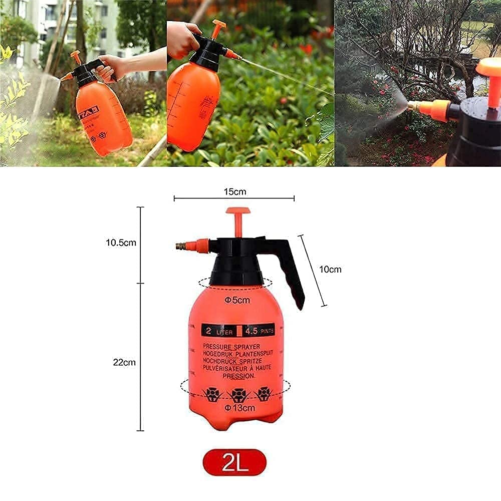 Giftock Pump Pressure Sprayer | Lawn Sprinkler | Water Mister | Spray Bottle for Herbicides, Pesticides, Fertilizers, Plants Flowers - 2 Liter Capacity - Orange/Black