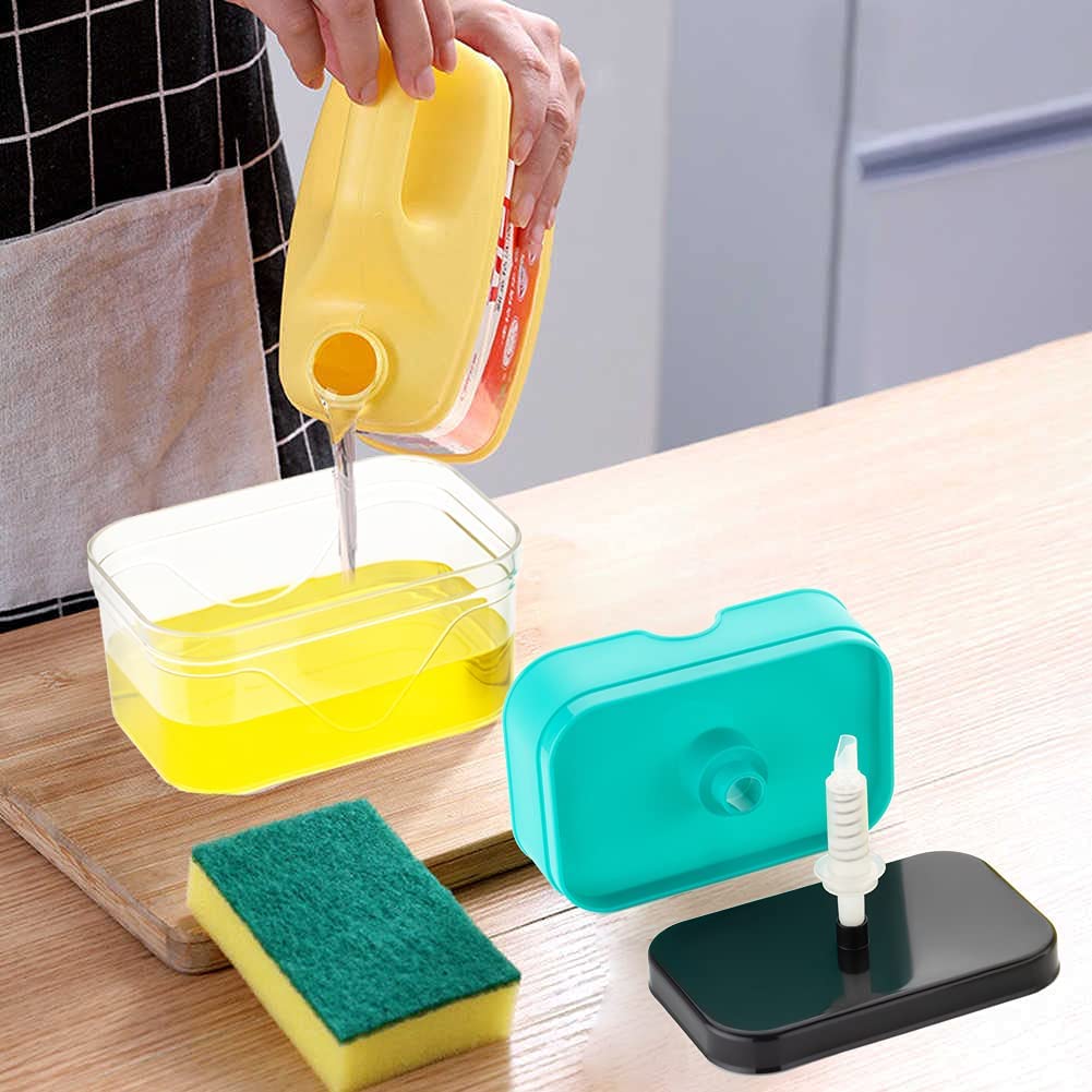 Giftock Tar Brush Dish Cleaning Brush with Liquid Dispensar Palm Dishes Pot, pan, Sink scrubbing Household soap Dispenser for Tool Dispensing wash Kitchen Utensils Scrubber Multipurpose in Home