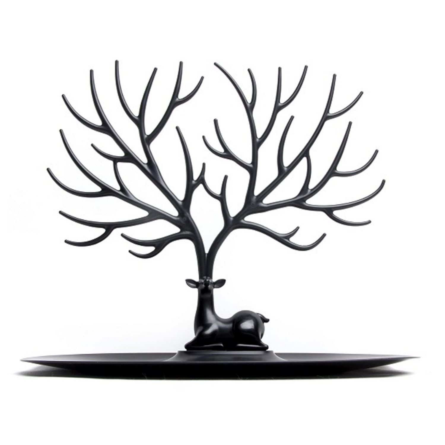 Giftock Deer/Antlers Jewelry Holder Deer Tree | Creative Sika Deer Tree Tray Display Stand Holder (Black)